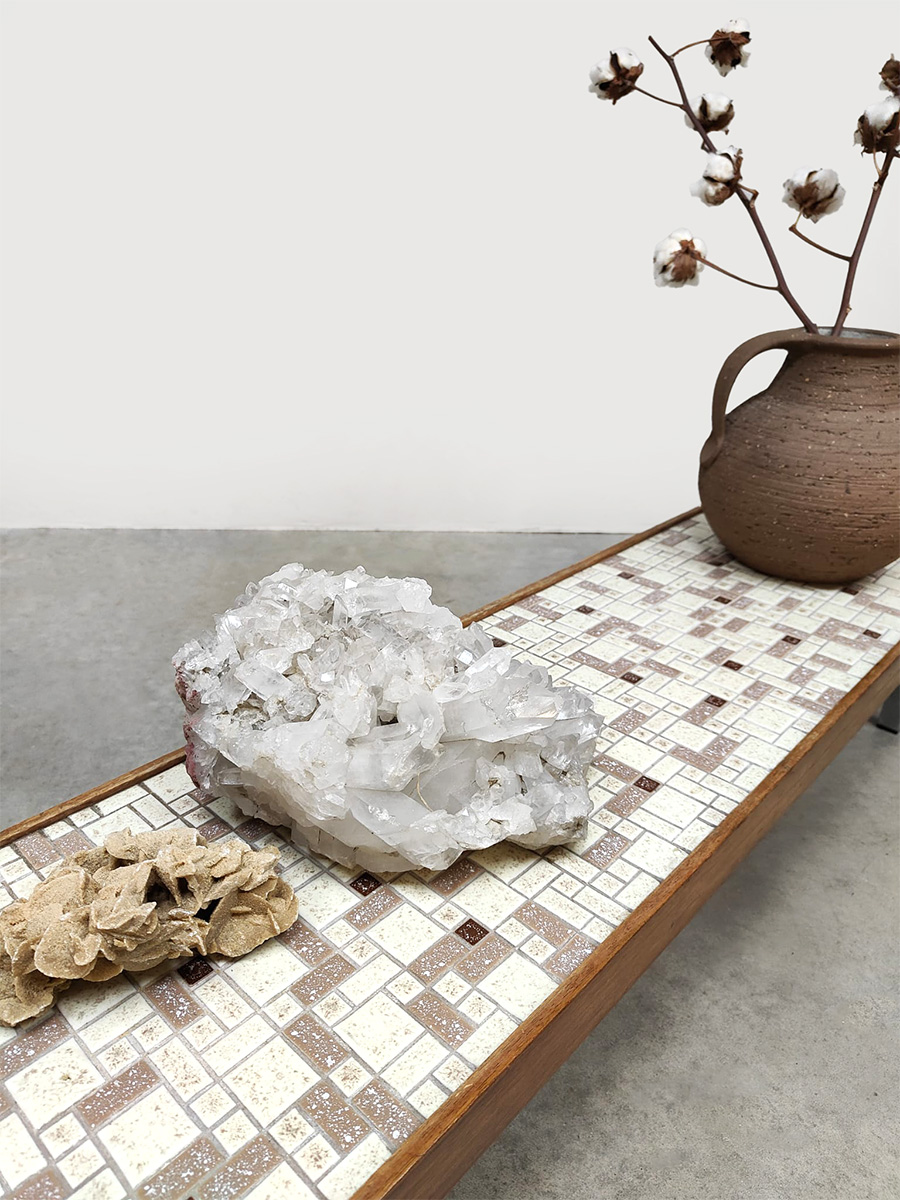 Vintage design wood & tile coffee table hout & tegel salontafel