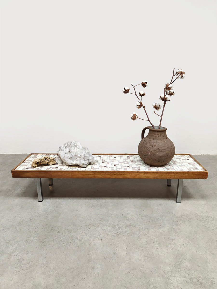 Vintage design wood & tile coffee table hout & tegel salontafel