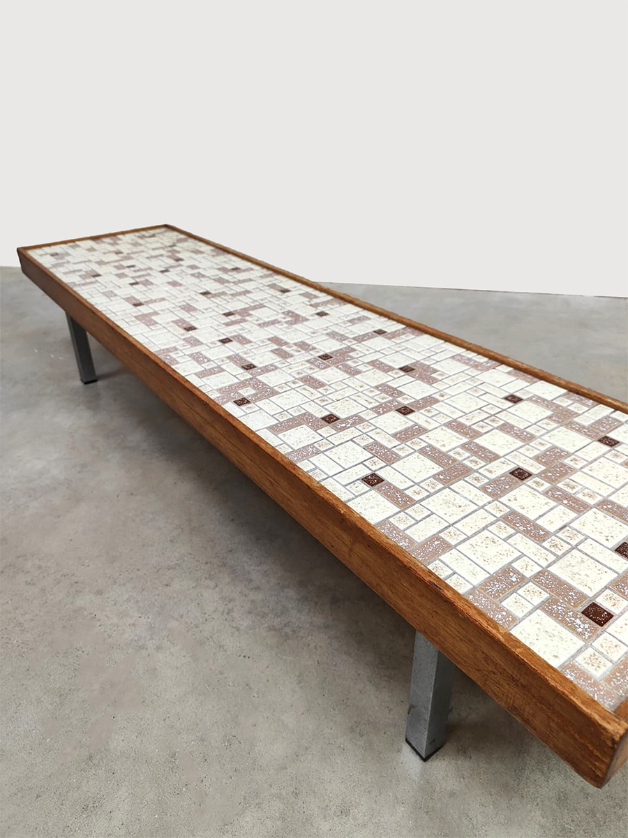 Midcentury furniture design wood & tile coffee table hout & tegel salontafel