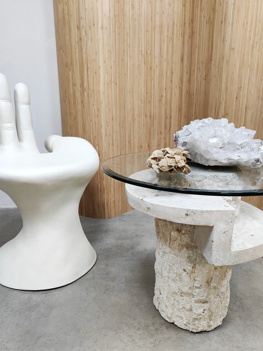 Midcentury interior design mactan stone coffee table salontafel Magnussen Ponte 1980 Midcentury interior design mactan stone coffee table salontafel Magnussen Ponte 1980